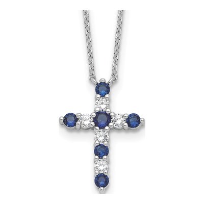 Sterling Silver CZ September Birthstone Cross Necklace