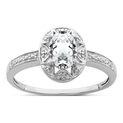 Sterling Silver White Topaz & Diamond Ring