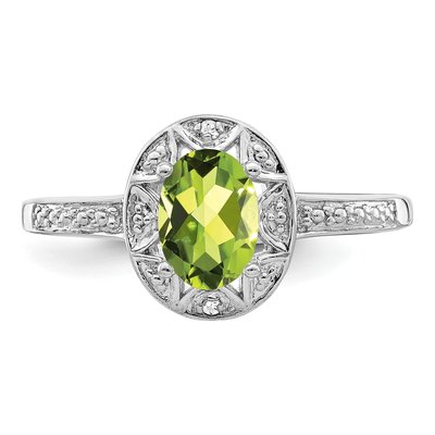 Sterling Silver Peridot & Diamond Oval Ring – view 3