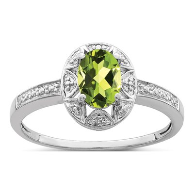 Sterling Silver Peridot & Diamond Oval Ring
