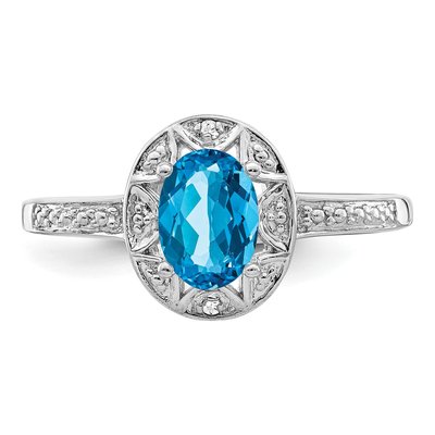 Sterling Silver Swiss Blue Topaz & Diamond Ring – view 5