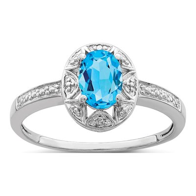Sterling Silver Swiss Blue Topaz & Diamond Ring