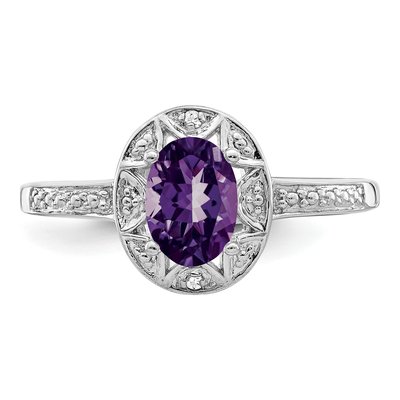 Sterling Silver Amethyst & Diamond Oval Ring – view 4