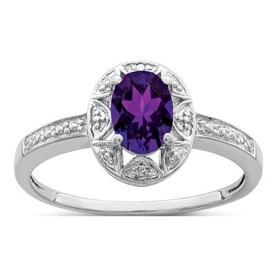 Sterling Silver Amethyst & Diamond Oval Ring