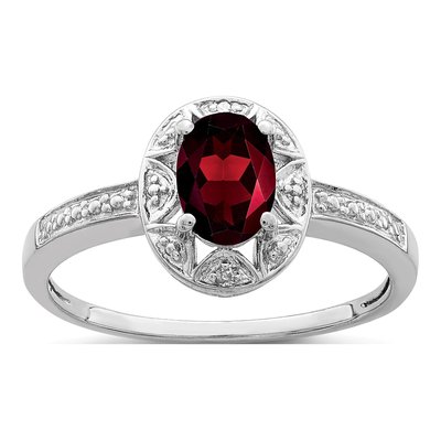 Sterling Silver Garnet & Diamond Ring