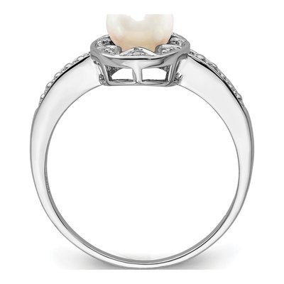 Sterling Silver Freshwater Cultured Pearl & Diamond Ring – view 2