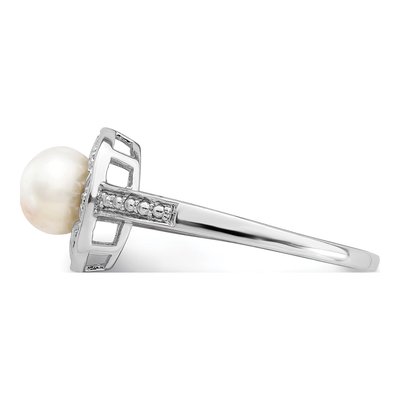 Sterling Silver Freshwater Cultured Pearl & Diamond Ring – view 3