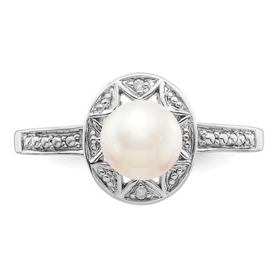 Sterling Silver Freshwater Cultured Pearl & Diamond Ring – view 5