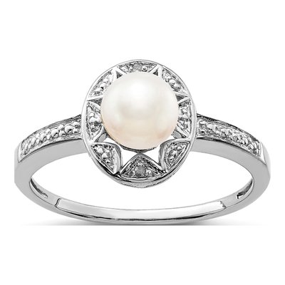 Sterling Silver Freshwater Cultured Pearl & Diamond Ring