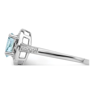 Sterling Silver Aquamarine & Diamond Ring – view 4
