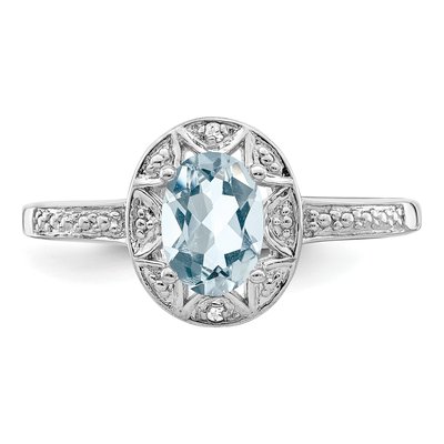 Sterling Silver Aquamarine & Diamond Ring – view 5