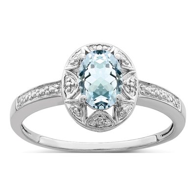 Sterling Silver Aquamarine & Diamond Ring