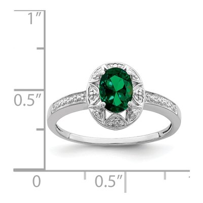 Sterling Silver Lab-Created Emerald & Diamond Ring – view 2