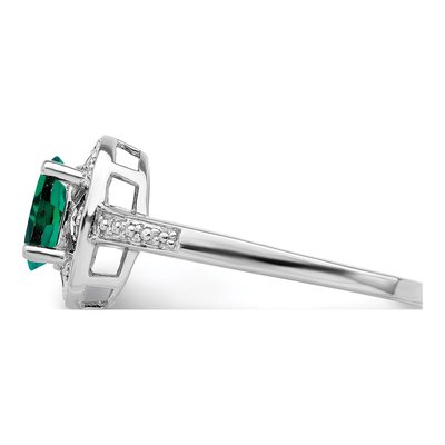 Sterling Silver Lab-Created Emerald & Diamond Ring – view 3