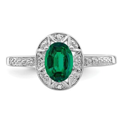 Sterling Silver Lab-Created Emerald & Diamond Ring – view 4