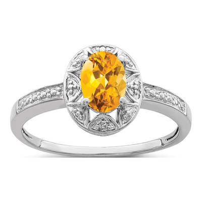 Sterling Silver Citrine & Diamond Ring