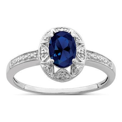 Sterling Silver Lab-Created Sapphire & Diamond Ring
