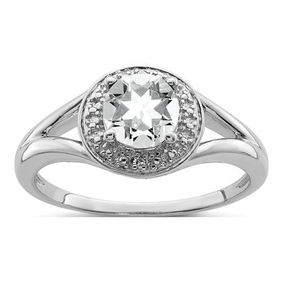Sterling Silver White Topaz & Diamond Ring