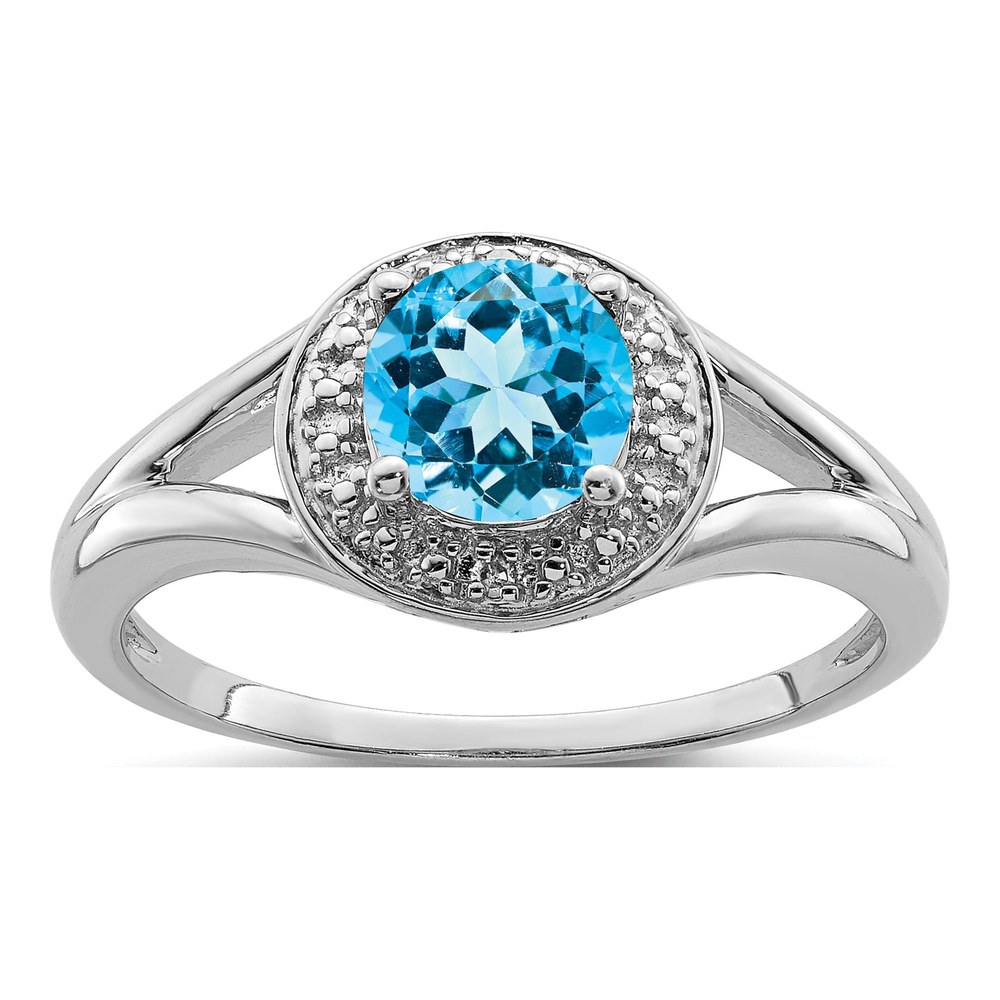 Sterling Silver Swiss Blue Topaz & Diamond Ring