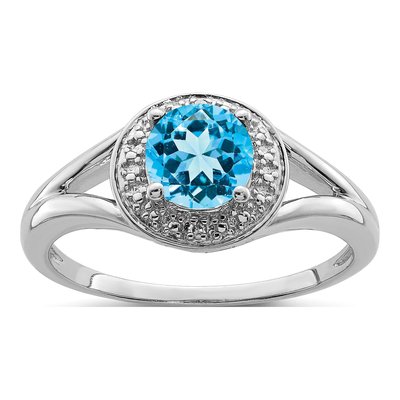 Sterling Silver Swiss Blue Topaz & Diamond Ring