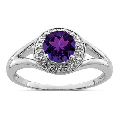 Sterling Silver Amethyst & Diamond Ring