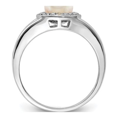 Sterling Silver Freshwater Cultured Pearl & Diamond Ring – view 2