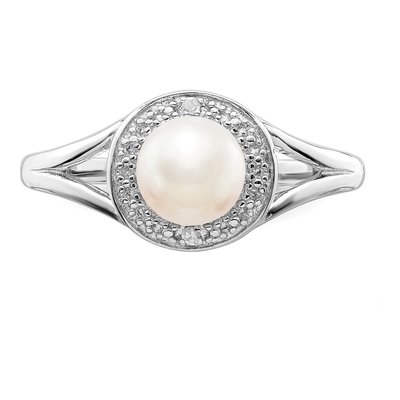 Sterling Silver Freshwater Cultured Pearl & Diamond Ring – view 5