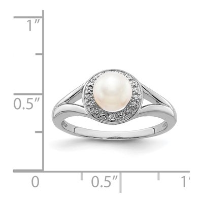Sterling Silver Freshwater Cultured Pearl & Diamond Ring – view 6
