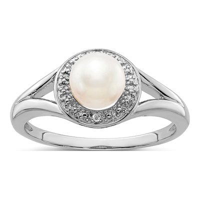 Sterling Silver Freshwater Cultured Pearl & Diamond Ring