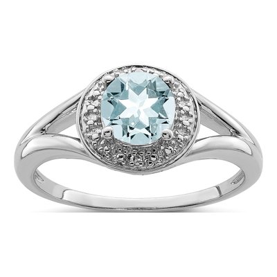 Sterling Silver Aquamarine & Diamond Ring