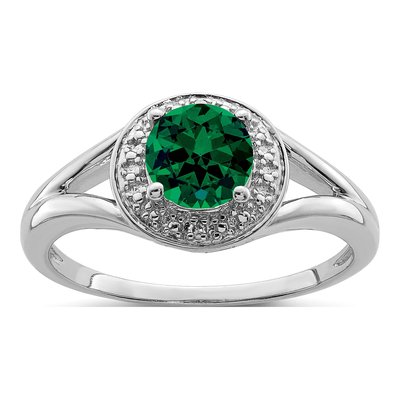 Sterling Silver Lab-Created Emerald & Diamond Ring