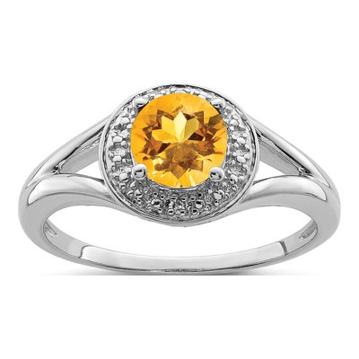 Sterling Silver Citrine & Diamond Ring