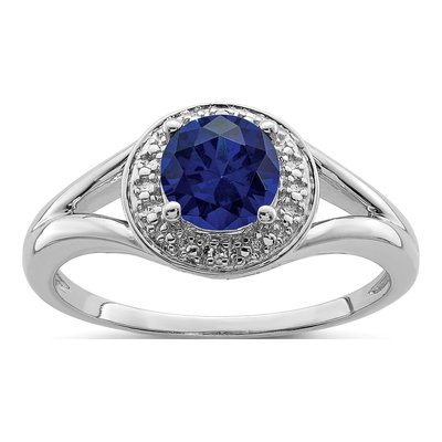 Sterling Silver Lab-Created Sapphire & Diamond Ring
