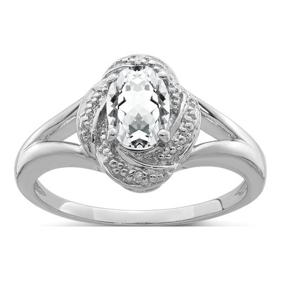Sterling Silver White Topaz & Diamond Ring