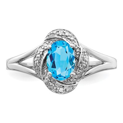 Sterling Silver Swiss Blue Topaz & Diamond Ring – view 5