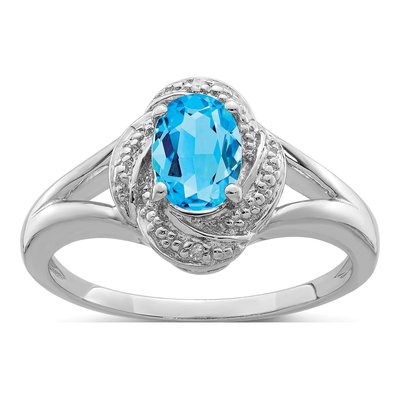 Sterling Silver Swiss Blue Topaz & Diamond Ring
