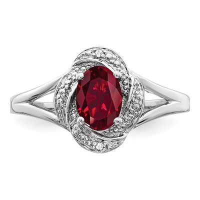 Sterling Silver Lab-Created Ruby & Diamond Ring – view 6