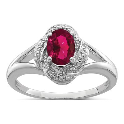 Sterling Silver Lab-Created Ruby & Diamond Ring