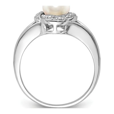Sterling Silver Freshwater Cultured Pearl & Diamond Ring – view 2