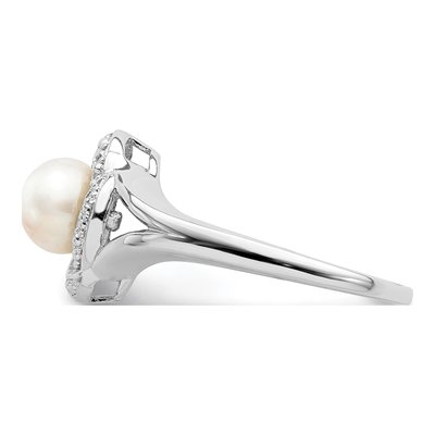 Sterling Silver Freshwater Cultured Pearl & Diamond Ring – view 3