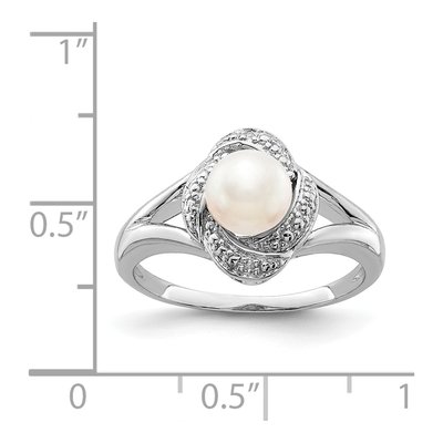 Sterling Silver Freshwater Cultured Pearl & Diamond Ring – view 4