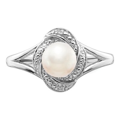Sterling Silver Freshwater Cultured Pearl & Diamond Ring – view 5