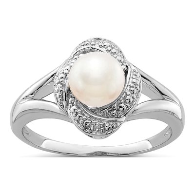 Sterling Silver Freshwater Cultured Pearl & Diamond Ring
