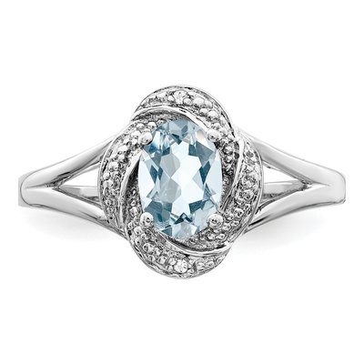 Sterling Silver Aquamarine & Diamond Ring – view 6