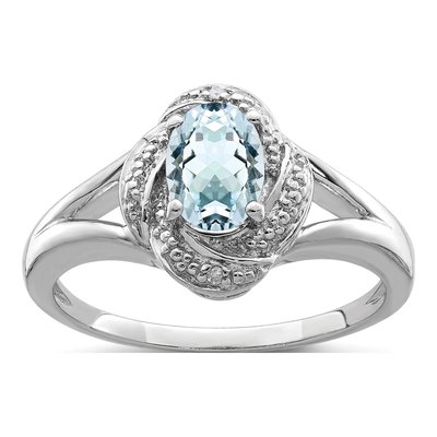 Sterling Silver Aquamarine & Diamond Ring