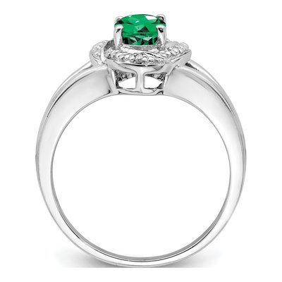 Sterling Silver Lab-Created Emerald & Diamond Ring – view 2
