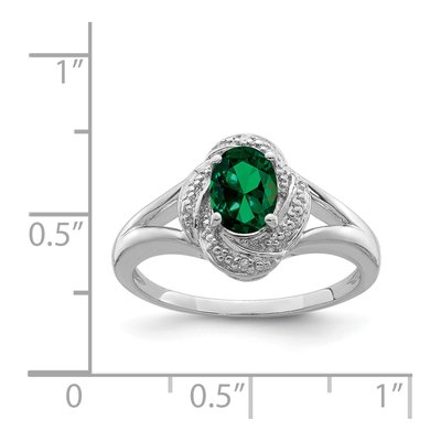 Sterling Silver Lab-Created Emerald & Diamond Ring – view 3