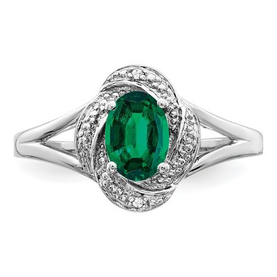 Sterling Silver Lab-Created Emerald & Diamond Ring – view 5
