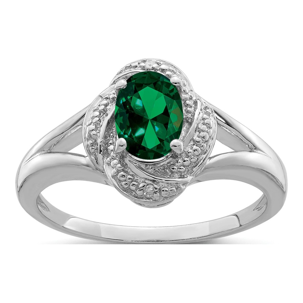 Sterling Silver Lab Created Emerald & Diamond Ring