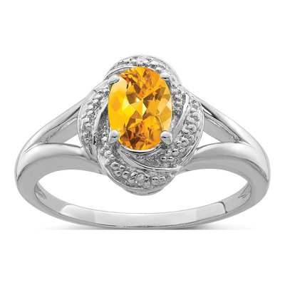 Sterling Silver Citrine & Diamond Ring